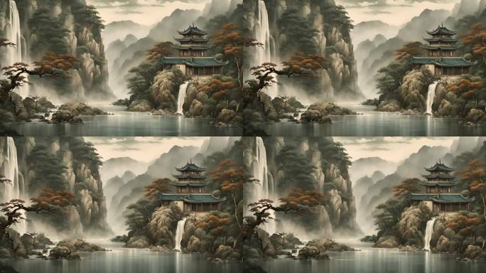 高山流水瀑布 中式国风中国风