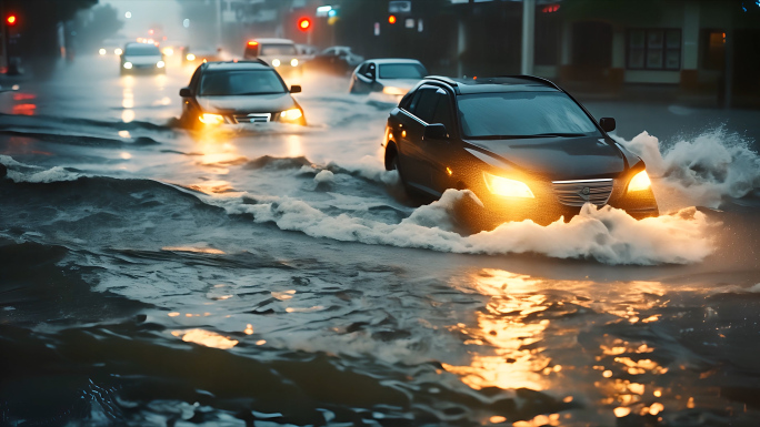 台风海啸地震洪水淹没城市街道