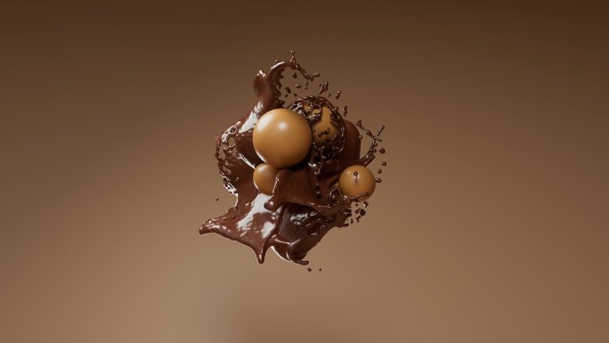 巧克力酱和巧克力豆碰撞在一起飞溅散开