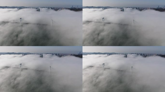平流雾下的大连跨海大桥