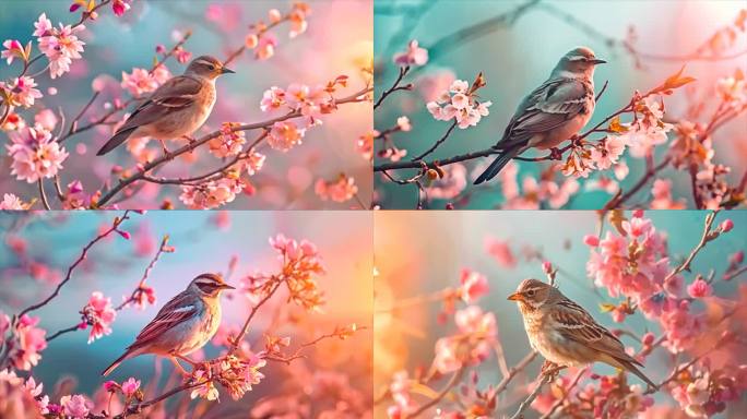 春天春暖花开鸟语花香花朵小鸟大自然风景风