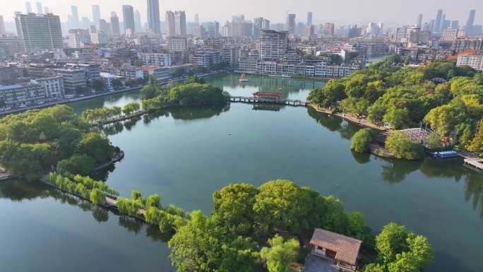 江西南昌八一公园航拍城市地标风景风光东湖