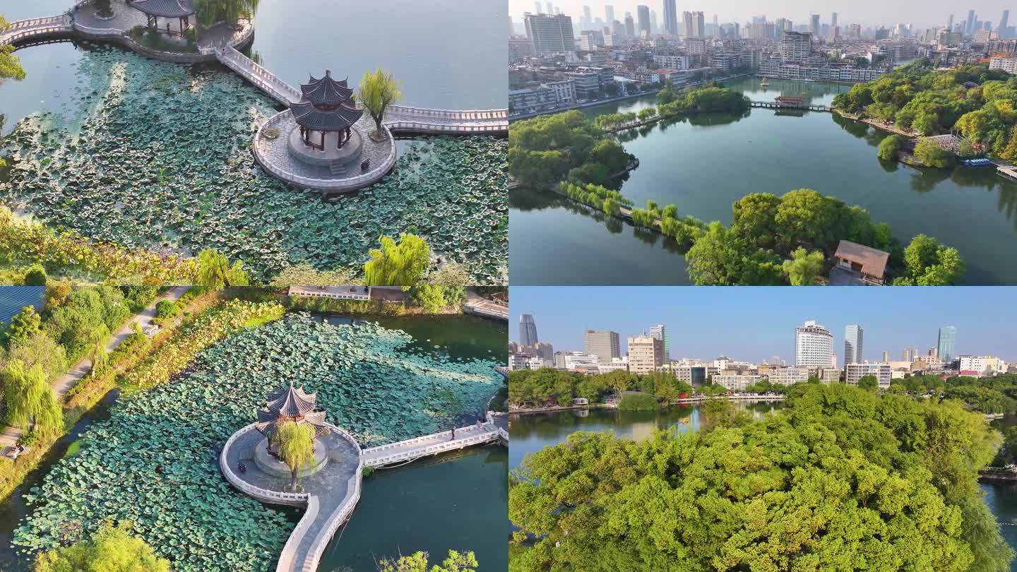 江西南昌八一公园航拍城市地标风景风光东湖