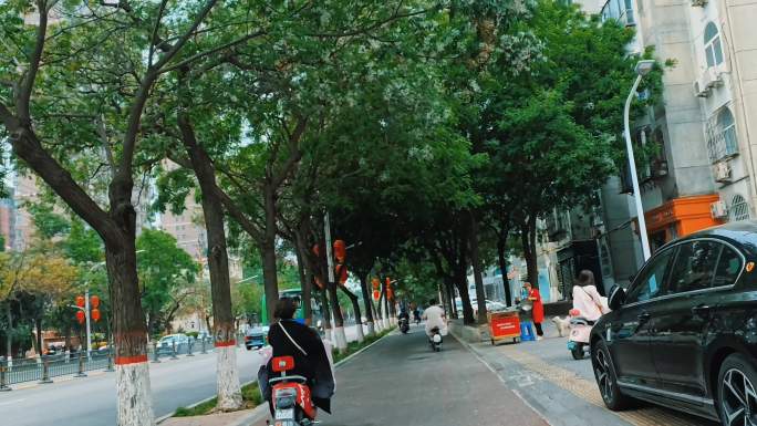 第一视角/骑行在城市道路/动态拍摄