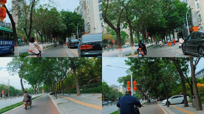 第一视角/骑行在城市道路/动态拍摄