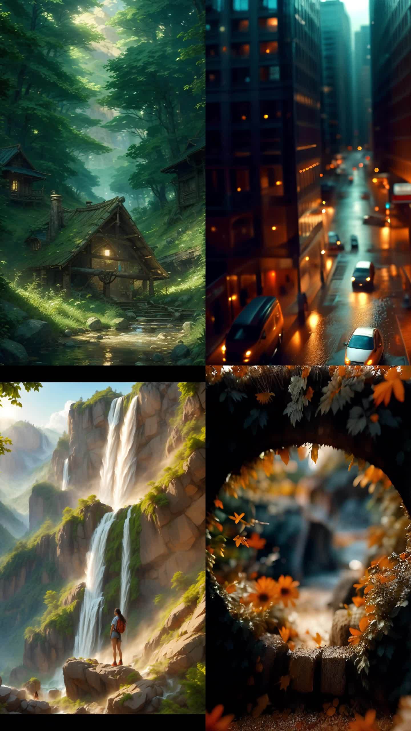 意境梦幻唯美森林城市幻想游戏背景