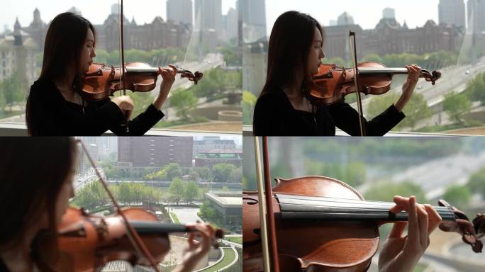 小提琴家窗前演奏唯美镜头1高级感镜头