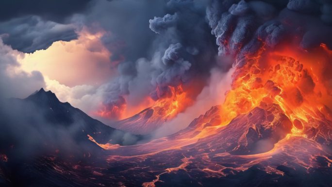 火山爆发火山喷发岩浆 岩浆流动火山口