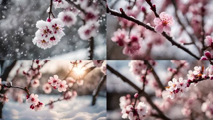 雪景梅花严寒绽放