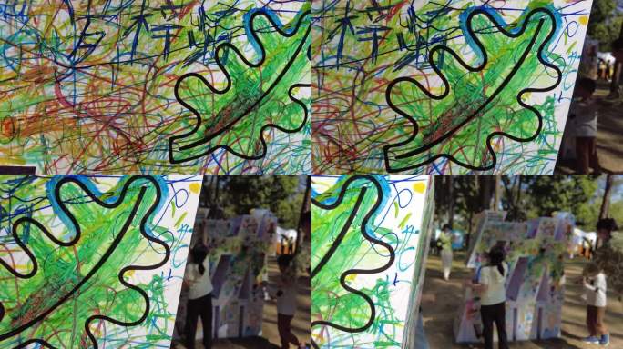 4K 实拍 绿色 手绘涂鸦 公园