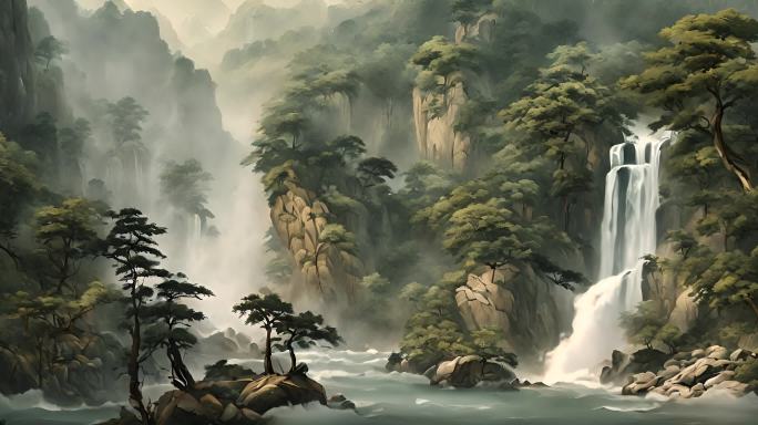 高山流水瀑布 中式国风中国风