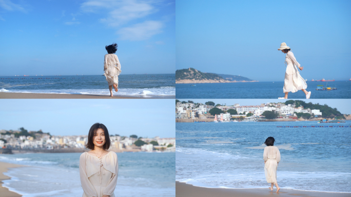 美女站在海边看海女人背影MV短片vlog