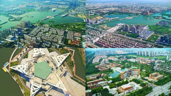 航拍滨州 彩虹湖  水上造型国际会展中心