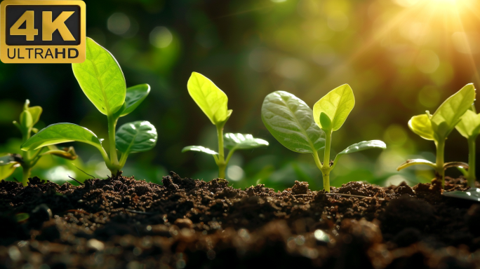 光合作用植物生长萌芽，树苗成长茁壮成长