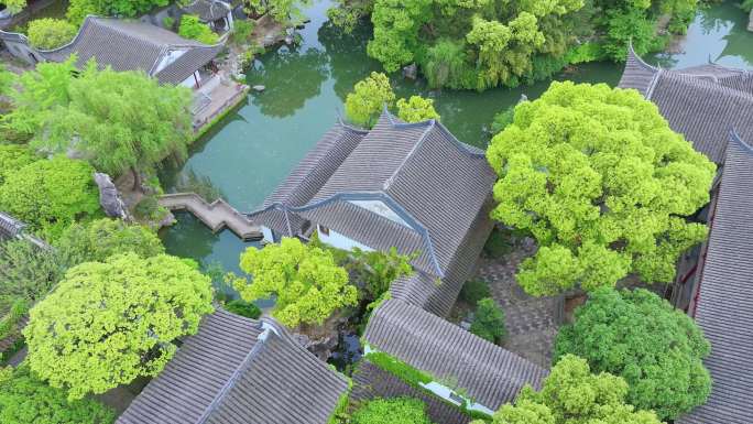 烟雨江南古典园林苏州静思园春天风景航拍