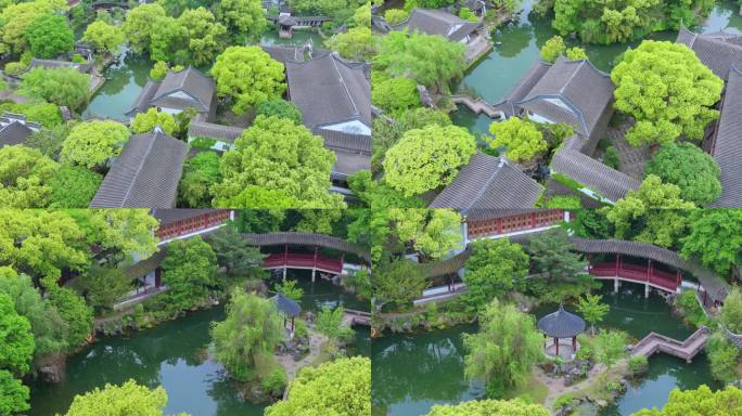 烟雨江南古典园林苏州静思园春天风景航拍