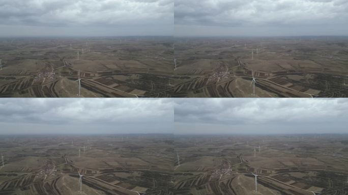 航拍张北草原天路风力发电机组全景