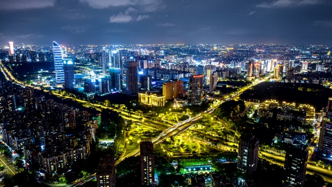 东莞南城市区夜景航拍延时