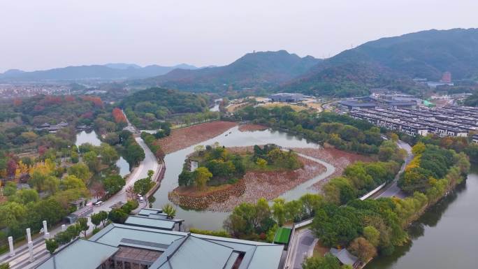 浙江绍兴会稽山景区大禹陵景区航拍越城区风