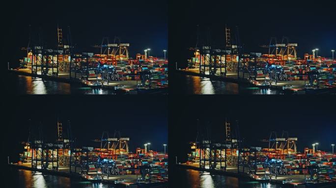 盐田港夜景港口货运码头贸易物流C0106