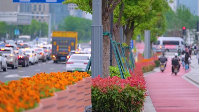 城市马路街道街头街景上班下班高峰期汽车车