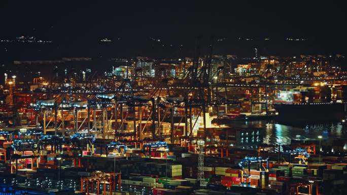盐田港夜景港口货运码头贸易物流C0108