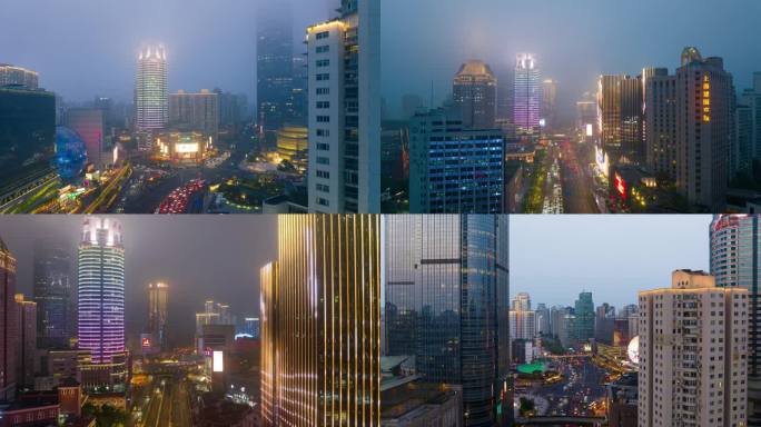 上海徐汇区徐家汇雾天晴天航拍定向延时4K