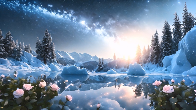 梦幻星空雪景