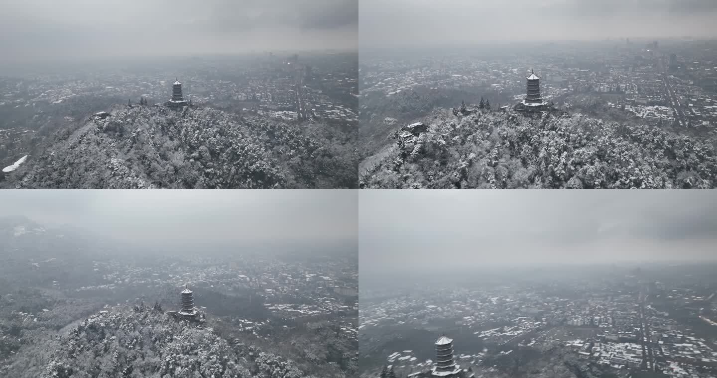 成都都江堰玉垒阁雪景航拍御三4K