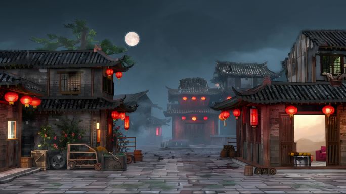 古代建筑月色夜景