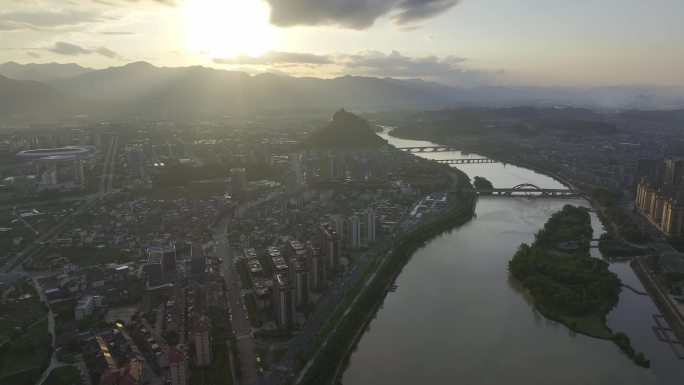 浙江丽水松阳城市航拍日落晚霞宣传片4K