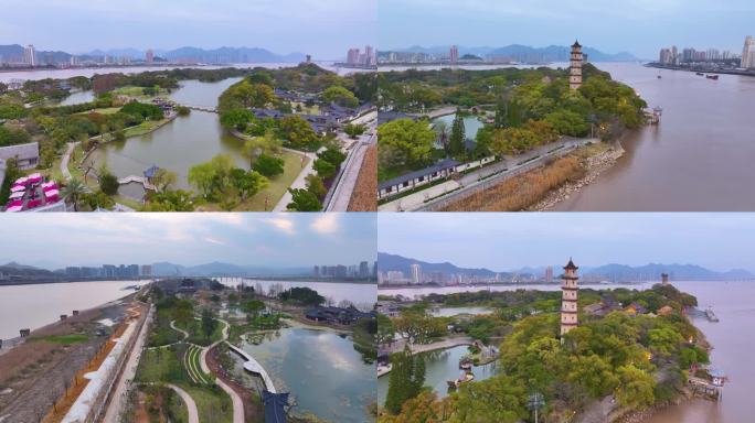 温州市鹿城区江心屿公园航拍风景景区景点浙