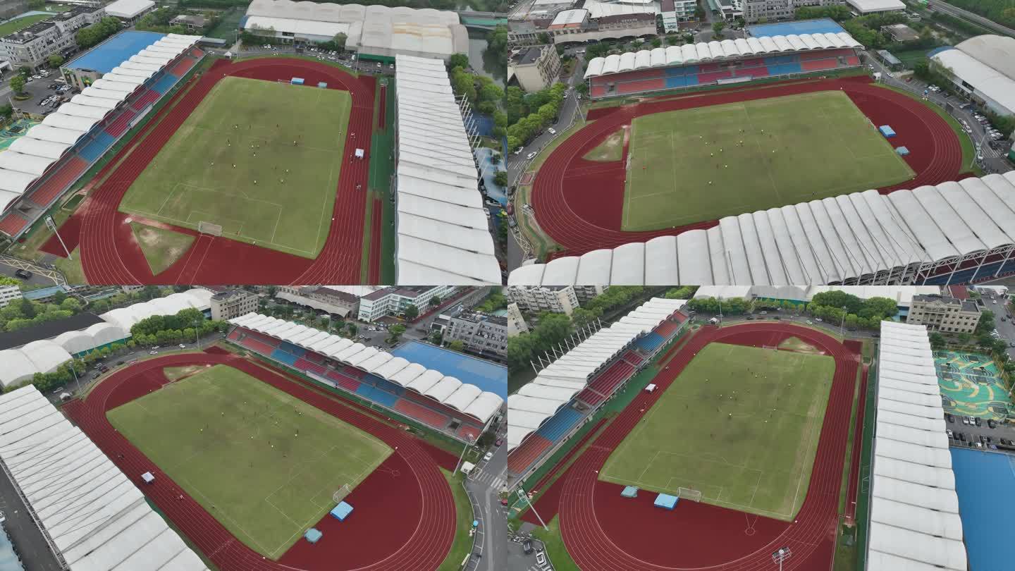 奉贤体育中心大范围环绕足球场航拍4K镜头