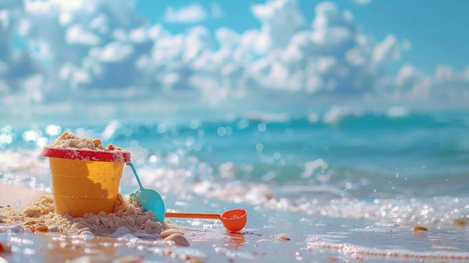 夏日沙滩贝壳风铃与宁静海浪