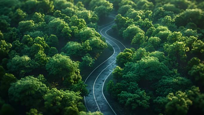森林公路 绿色森林航拍森林公路风景风光