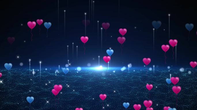 浪漫爱心气球上升粒子循环