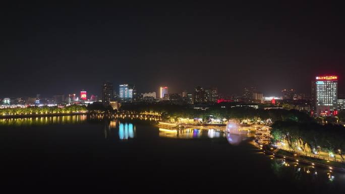九江南门湖夜景航拍视频