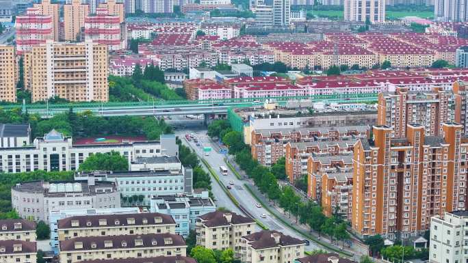 上海市徐汇区马路道路车流交通航拍老沪闵路