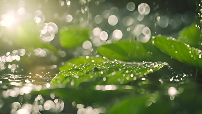 水滴 叶片 绿色 大自然 植物  阳光