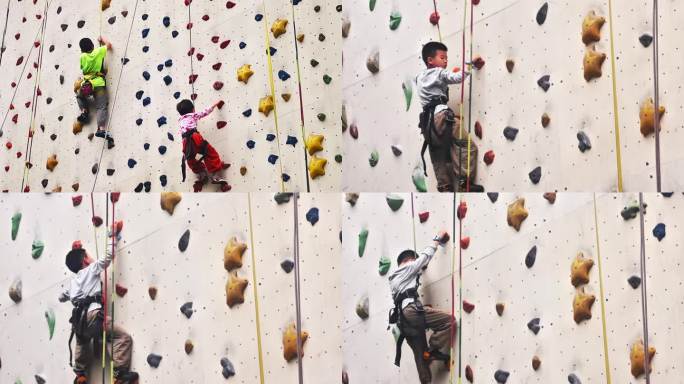小孩攀岩 励志儿童攀岩运动 室外攀岩攀登