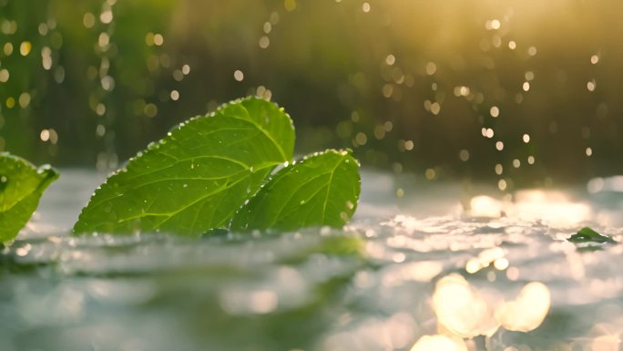 水滴 叶片 绿色 大自然 植物