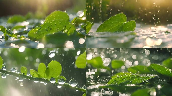 水滴 叶片 绿色 大自然 植物