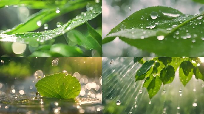 水滴 落叶 绿叶 大自然 植物 水珠雨露