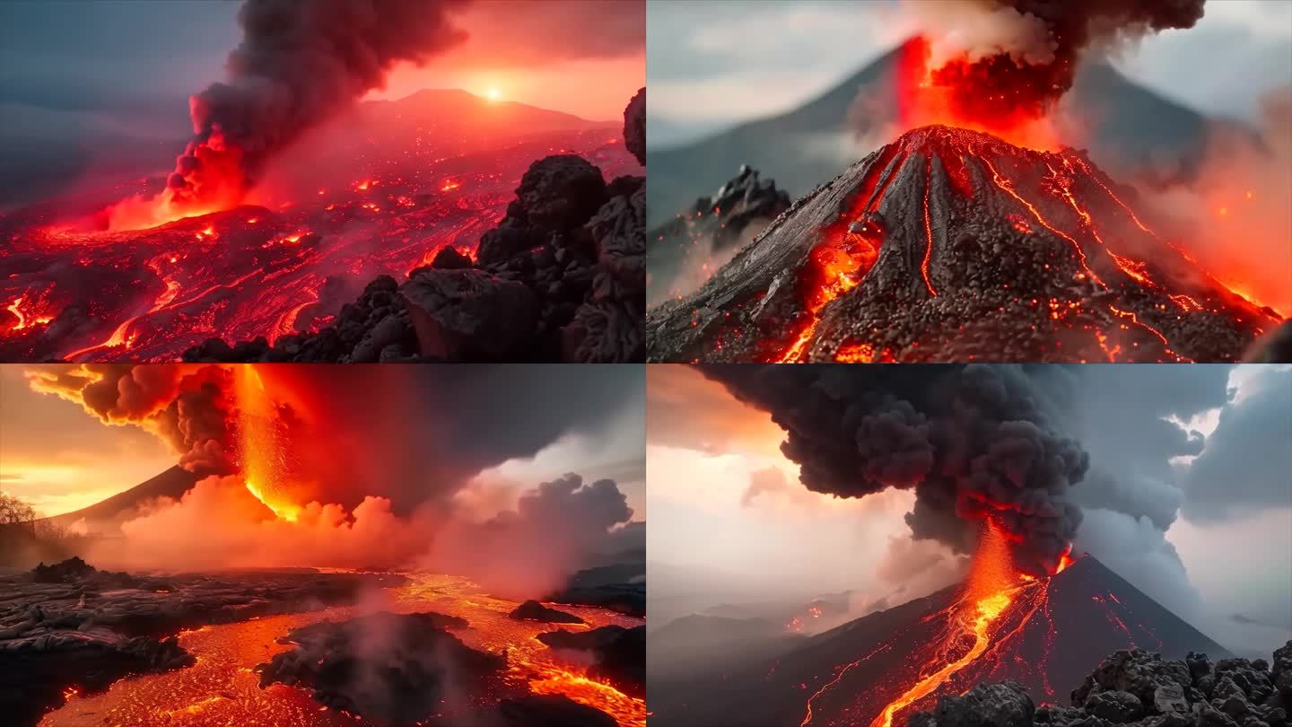 末日活火山爆发喷发岩浆自然灾害ai素材原