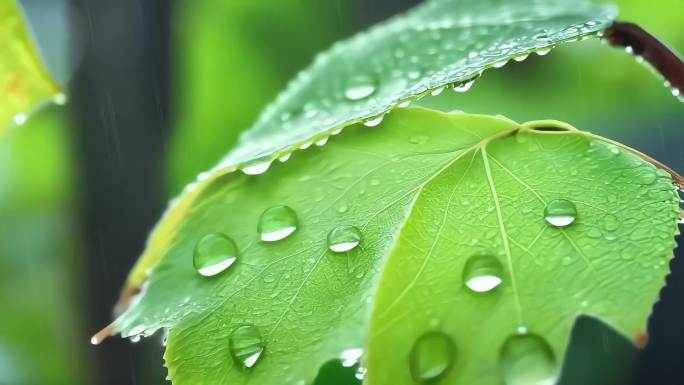 下雨意境树叶水滴