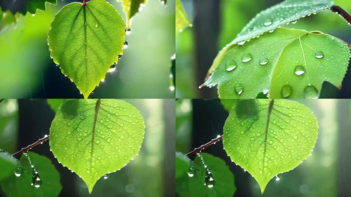 下雨意境树叶水滴