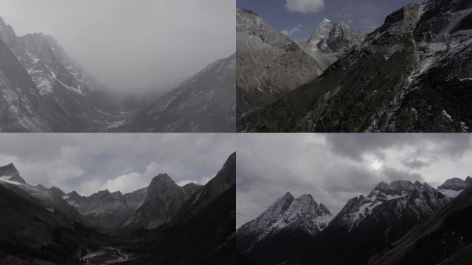 四姑娘山 雪山山顶 云雾缭绕 雪山经幡