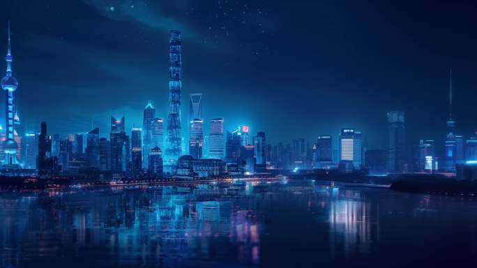 上海 城市 黄浦江 夜景AIGC