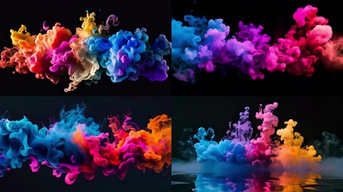 彩色丙烯颜料水下碰撞，创意炫彩抽象动画