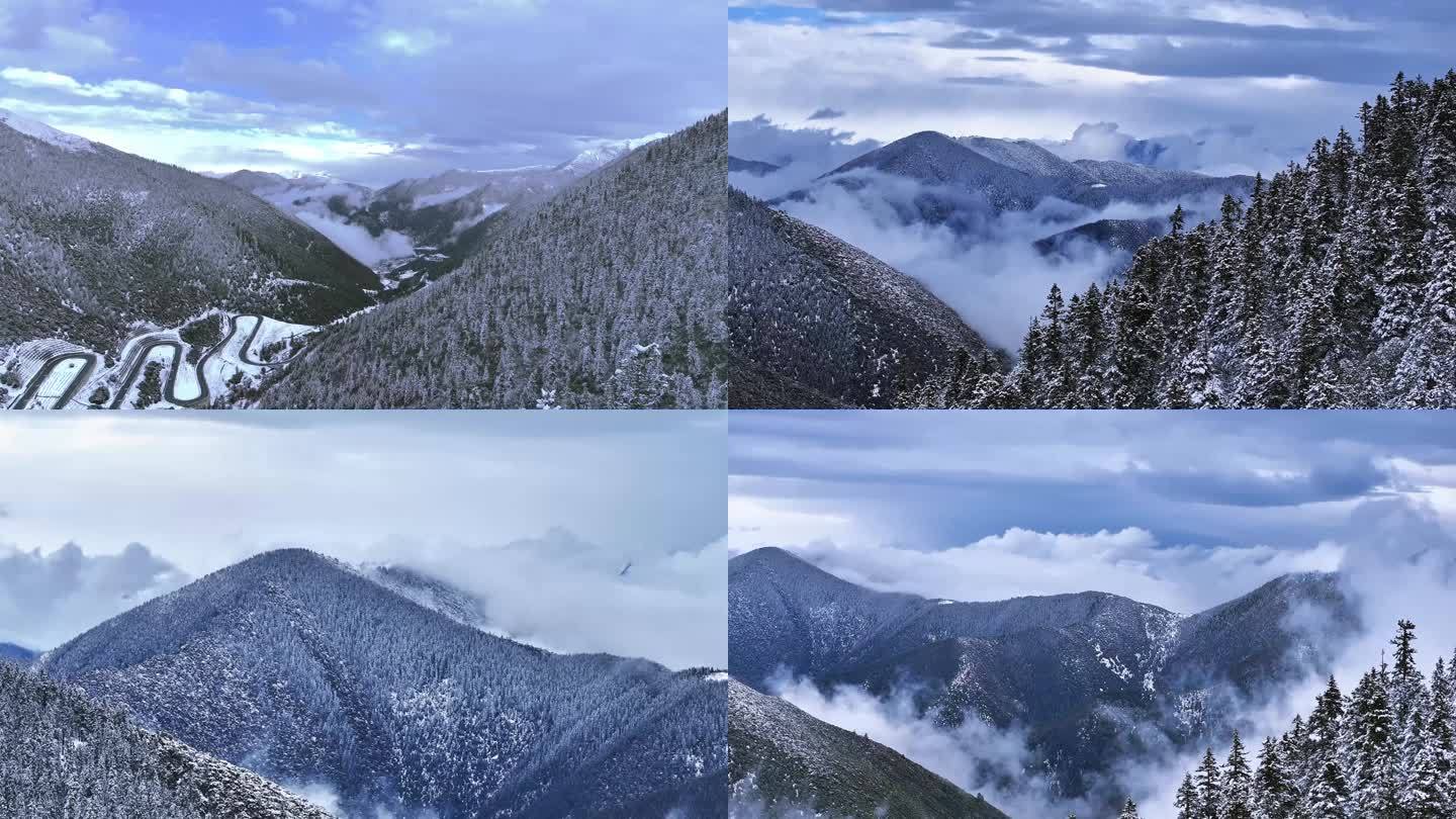 西藏雪山 云雾群山 蓝调 高山 航拍雪景